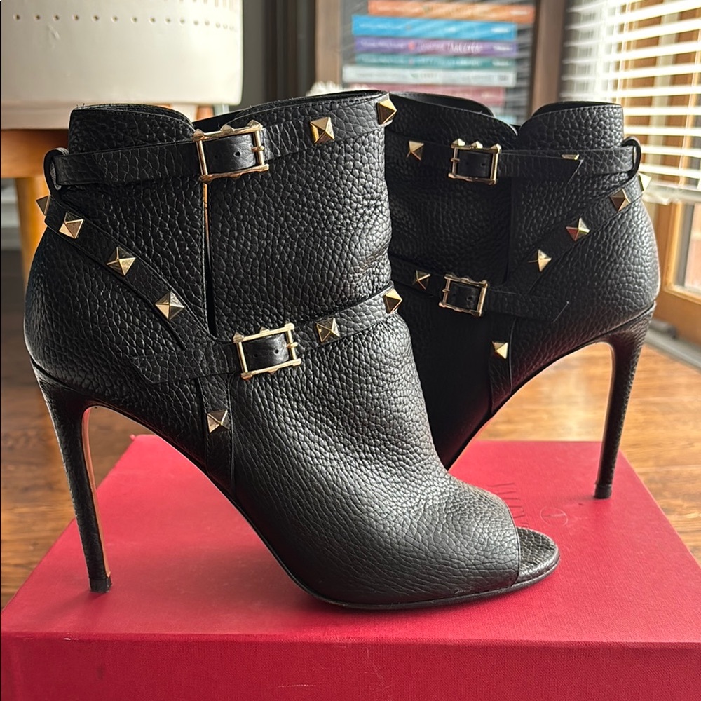 Valentino Black Studded Leather Ankle Boots